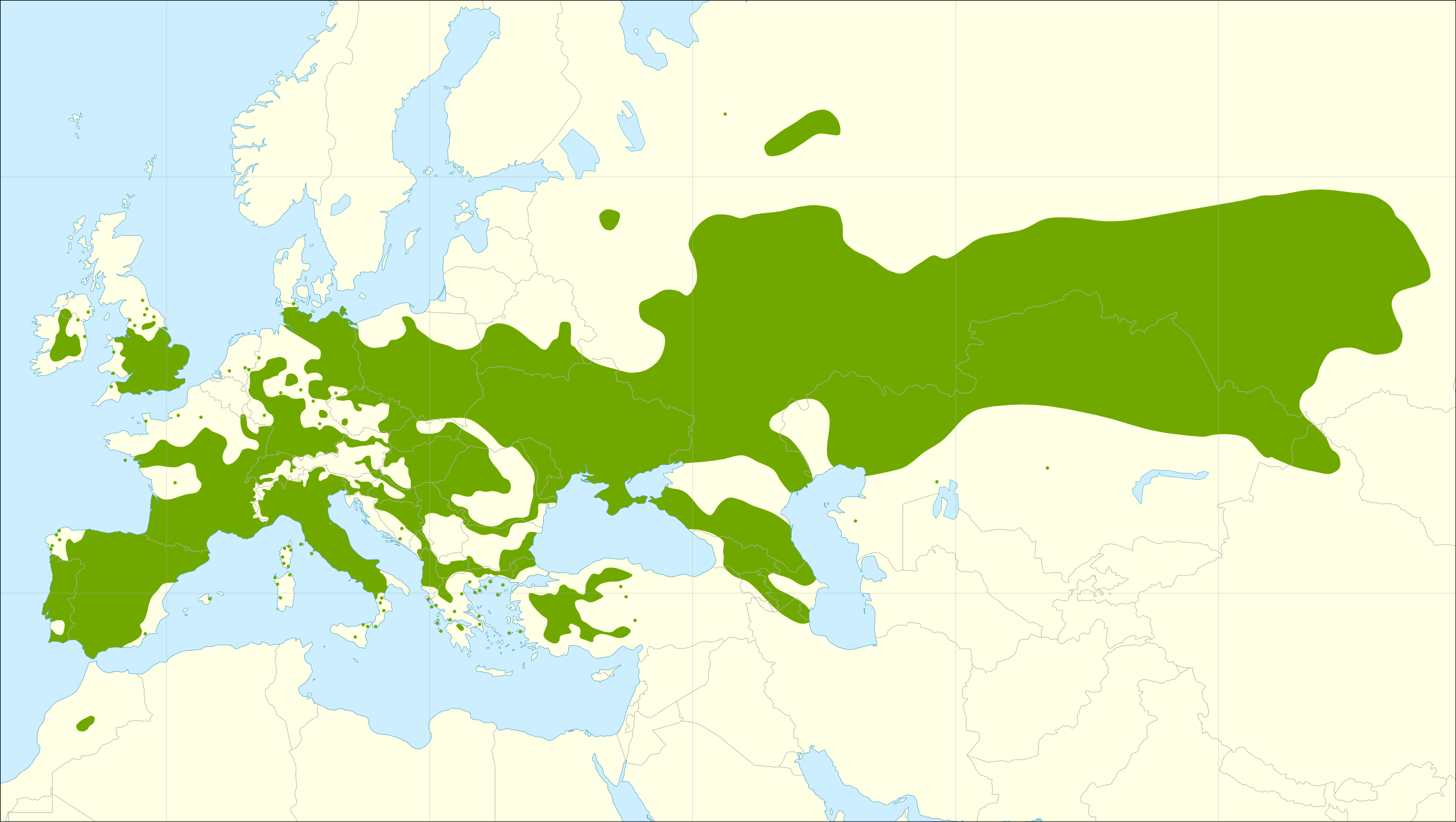 Verspreidingsgebied Populus nigra