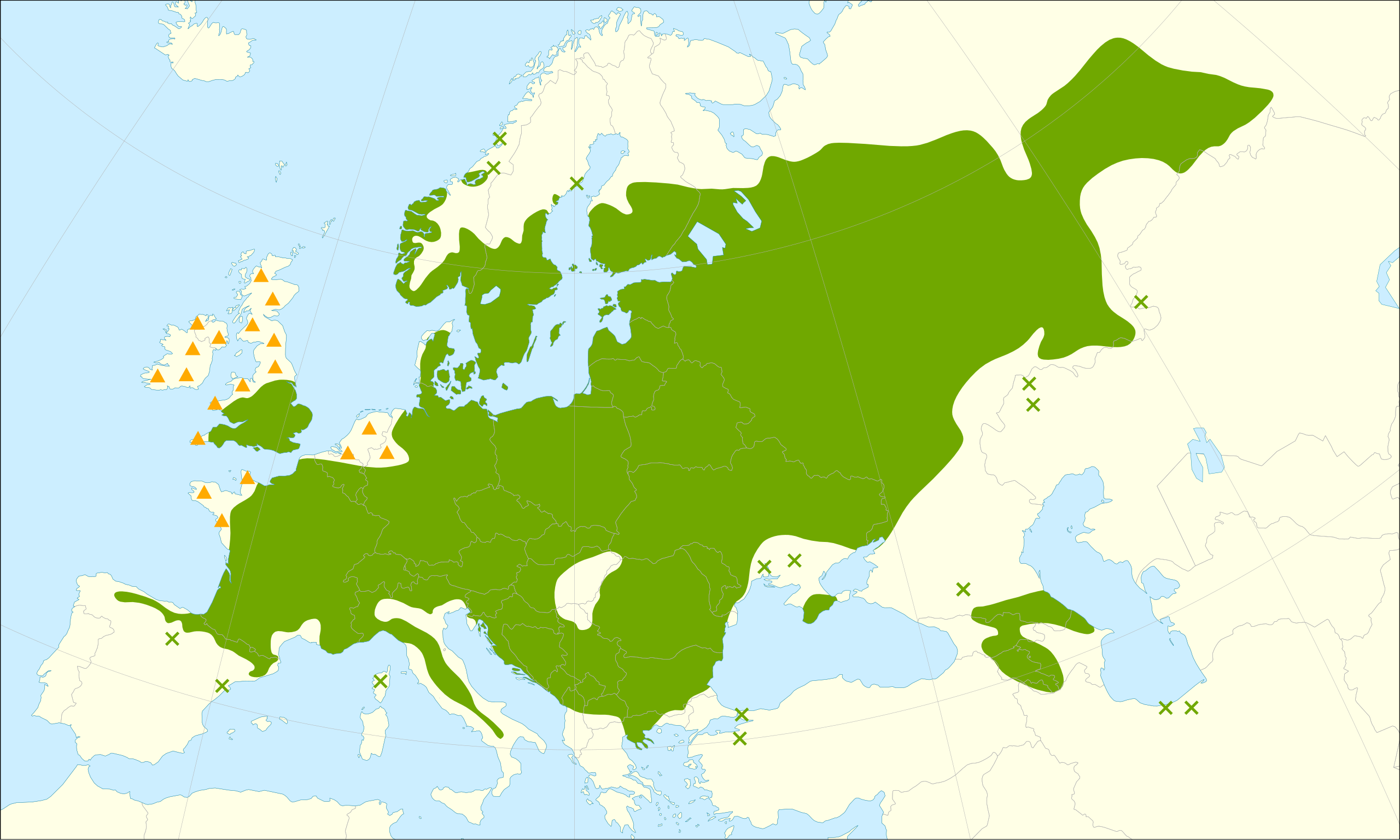 Verspreidingsgebied Tilia cordata