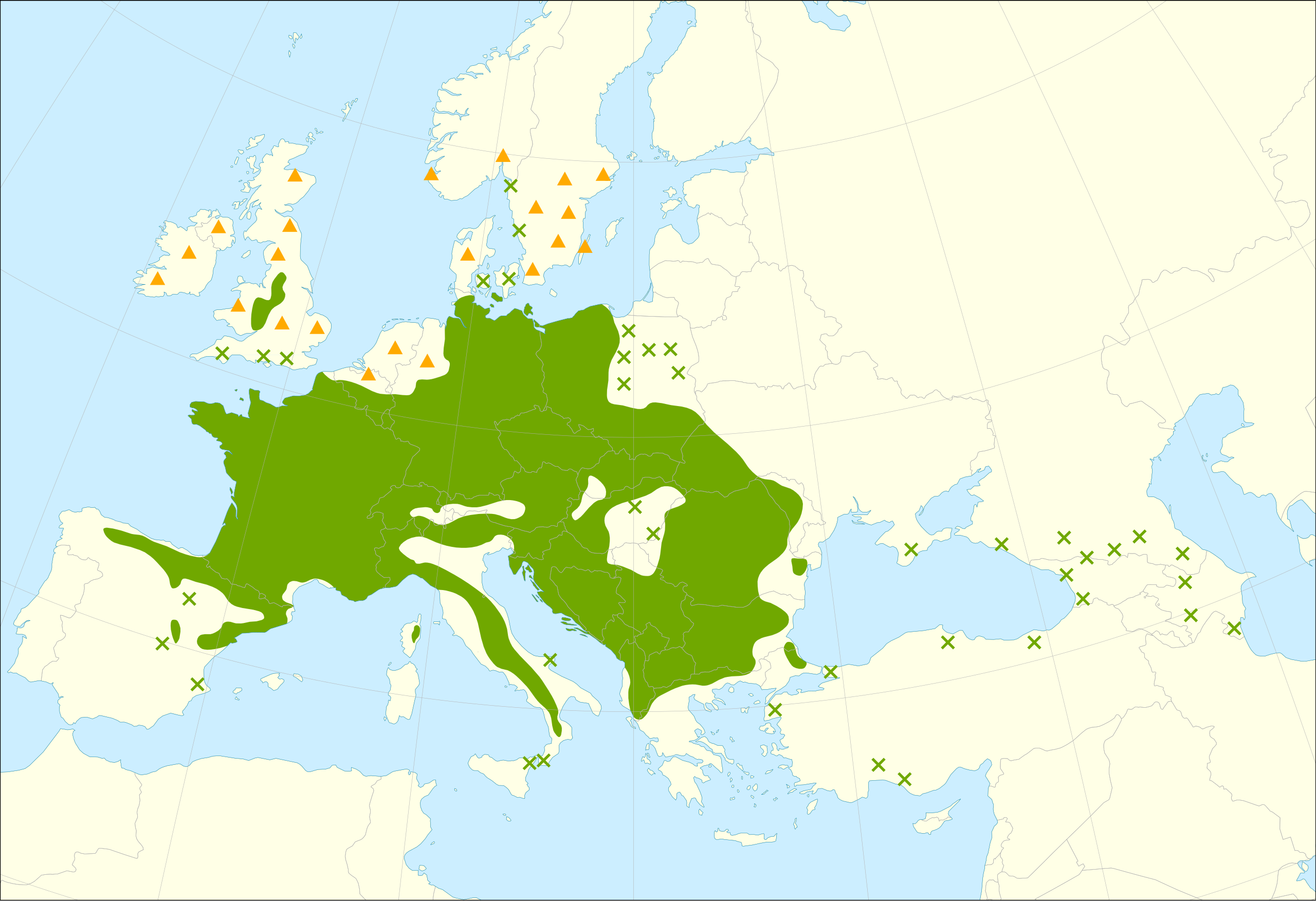 Verspreidingsgebied Tilia platyphyllos