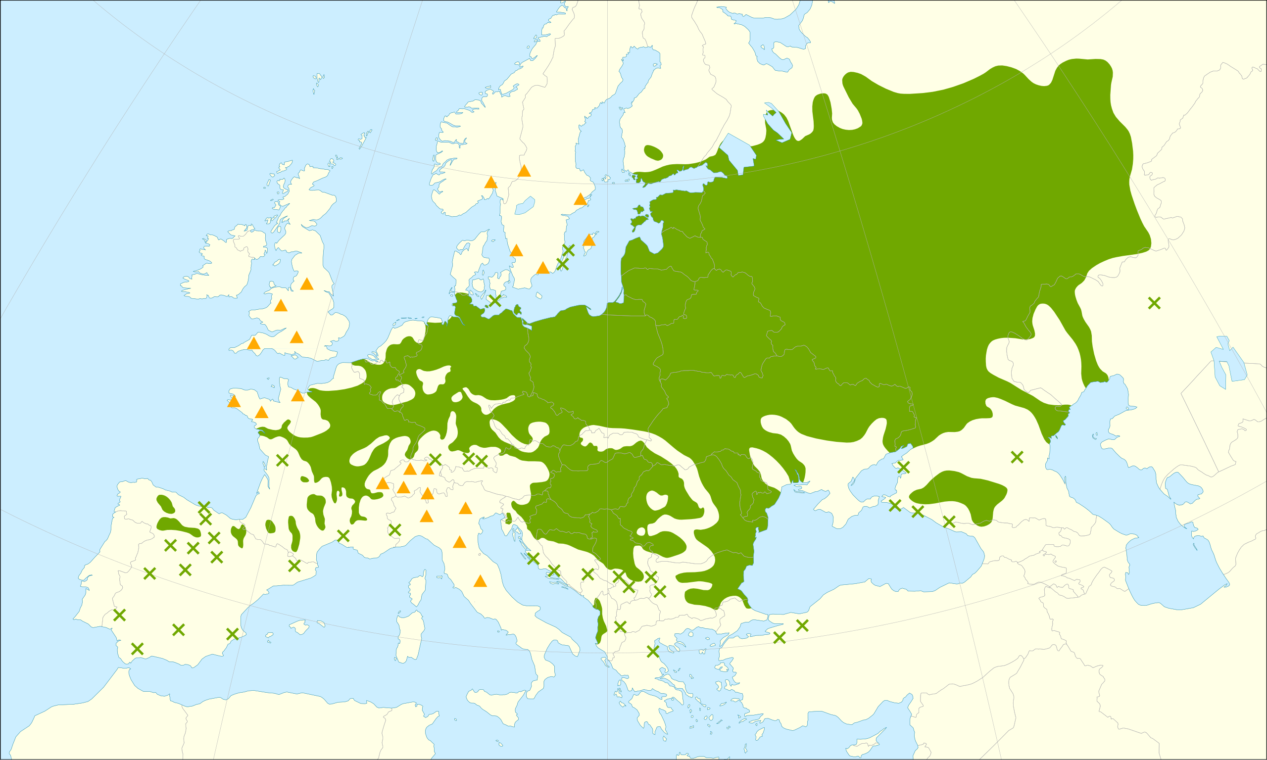 Verspreidingsgebied Ulmus laevis