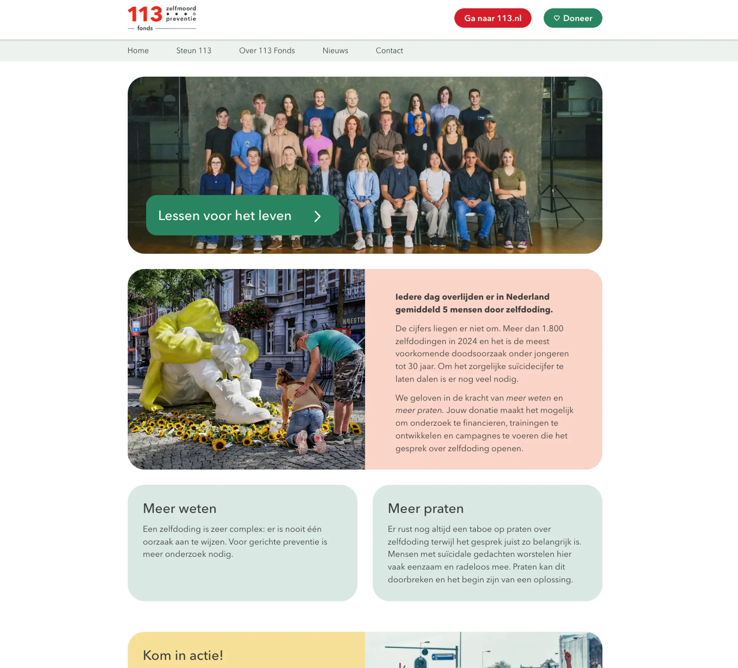 De homepage van het 113 fonds