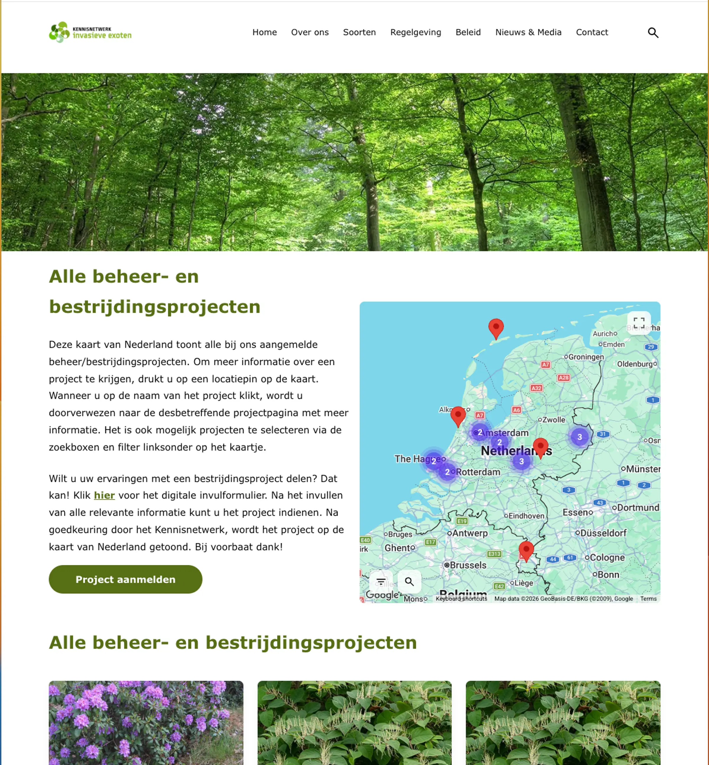 Overzichtspagina met beheer- en bestrijdingsprojecten op de invasieve exoten website