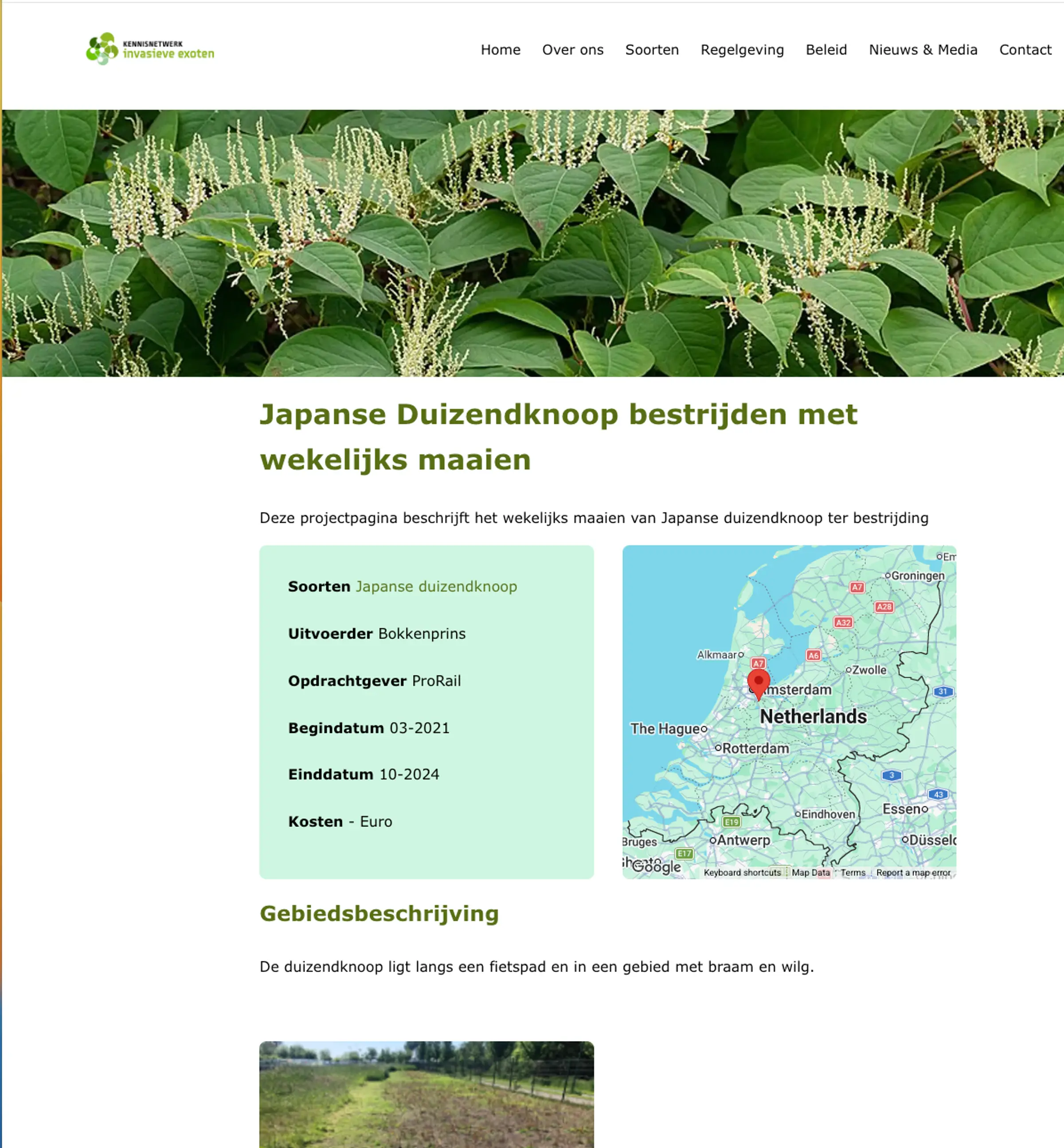 Detailpagina van het projectenplatform van invasieve exoten