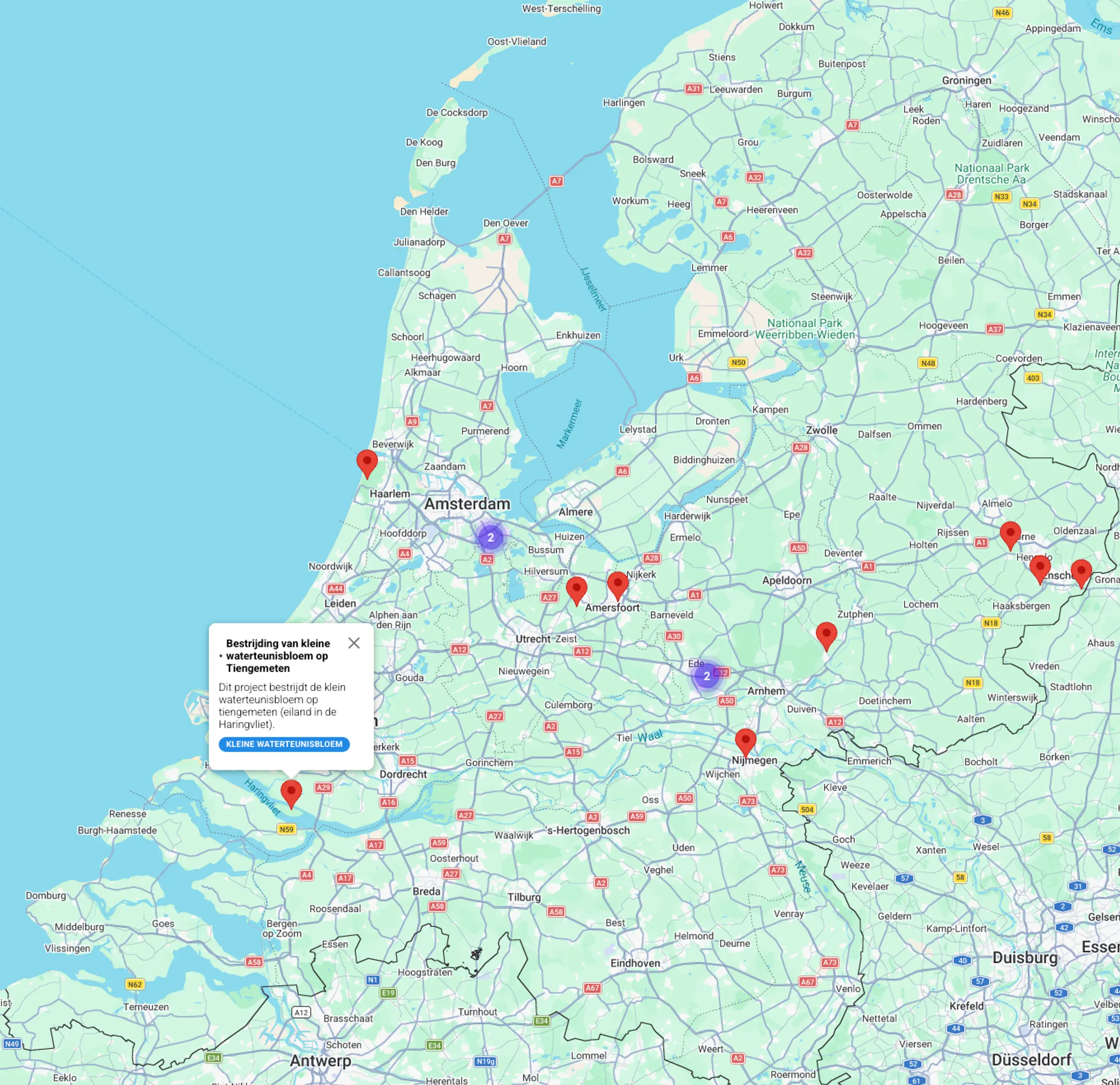 Overzichtskaart met bestrijdingsprojecten