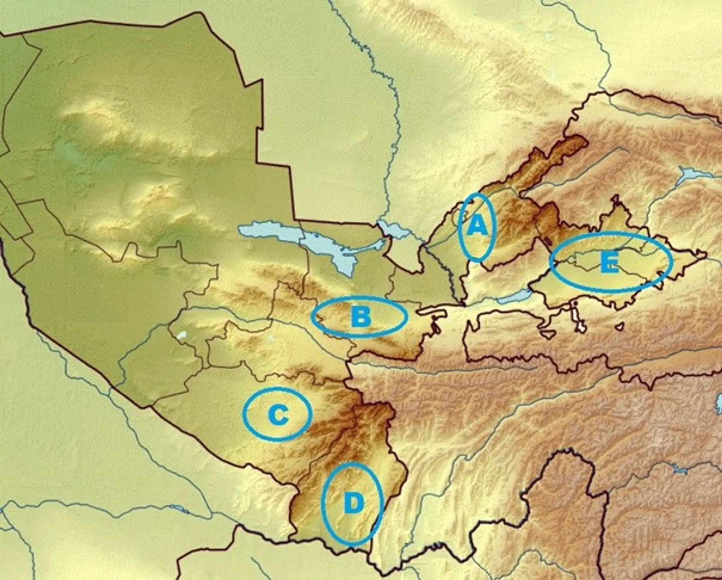 Mission plan with areas of exploration marked. Area D was not explored during the mission